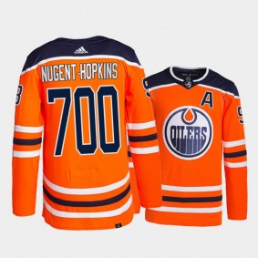 Oilers Ryan Nugent-Hopkins #93 700 Career Games Orange Commemorative Edition Jersey