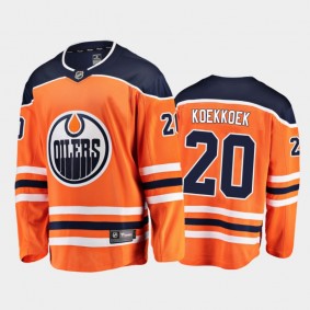 Men's Edmonton Oilers Slater Koekkoek #20 Home Orange 2020-21 Breakaway Player Jersey