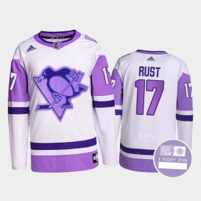Bryan Rust #17 Pittsburgh Penguins Hockey Fights Cancer White Purple Primegreen Authentic Jersey