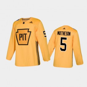 Men's Pittsburgh Penguins Mike Matheson #5 Practice Gold Authentic Jersey
