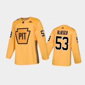 Men's Pittsburgh Penguins Teddy Blueger #53 Practice Gold Authentic Jersey