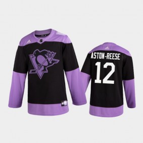 Men's Zach Aston-Reese #12 Pittsburgh Penguins 2020 Hockey Fights Cancer Black Practice Jersey