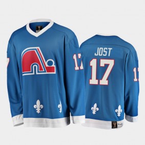 Tyson Jost #17 Quebec Nordiques Heritage Vintage Blue 25th Season Jersey