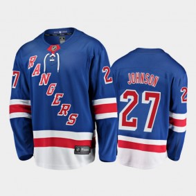 Men's New York Rangers Jack Johnson #27 Home Blue 2020-21 Breakaway Player Jersey