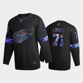 Men's Detroit Red Wings Dylan Larkin #71 Iridescent Holographic Black Authentic Jersey