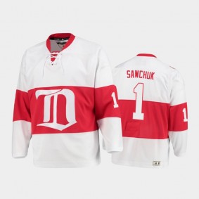 Men's Detroit Red Wings Terry Sawchuk #1 Heritage White Authentic Jersey