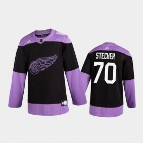 Men's Troy Stecher #70 Detroit Red Wings 2020 Hockey Fights Cancer Black Practice Jersey