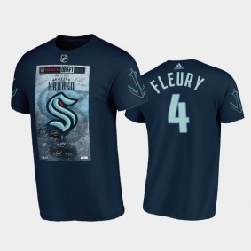 Men Seattle Kraken Haydn Fleury #4 2021 NHL Expansion Draft Navy Signature Roster T-Shirt