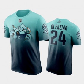 Men Seattle Kraken Jamie Oleksiak #24 Cartoon Mascot 2021-22 Blue Gradient T-Shirt