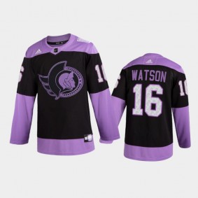 Men Ottawa Senators Austin Watson #16 2021 Hockey Fights Cancer Night Purple Jersey