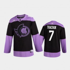 Men's Brady Tkachuk #7 Ottawa Senators 2020 Hockey Fights Cancer Purple 2D Practice Jersey