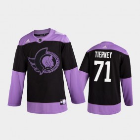 Men's Chris Tierney #71 Ottawa Senators 2020 Hockey Fights Cancer Purple 2D Practice Jersey