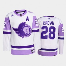 Connor Brown #28 Ottawa Senators 2021 HockeyFightsCancer White Primegreen Jersey