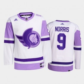 Josh Norris #9 Ottawa Senators 2021 HockeyFightsCancer White Primegreen Jersey