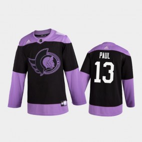 Men's Nick Paul #13 Ottawa Senators 2020 Hockey Fights Cancer Purple 2D Practice Jersey