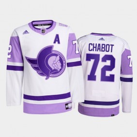 Thomas Chabot #72 Ottawa Senators 2021 HockeyFightsCancer White Primegreen Jersey