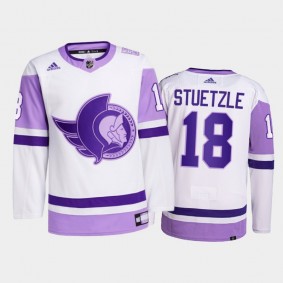 Tim Stuetzle #18 Ottawa Senators 2021 HockeyFightsCancer White Primegreen Jersey