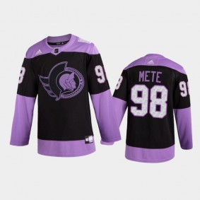 Men Ottawa Senators Victor Mete #98 2021 Hockey Fights Cancer Night Purple Jersey