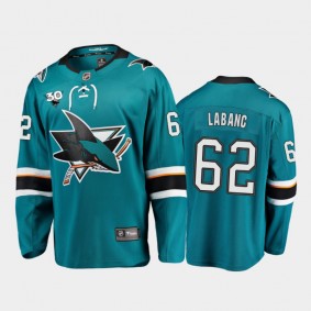 Men's San Jose Sharks Kevin Labanc #62 Commemorate 30th Anniversary Home Teal Jersey