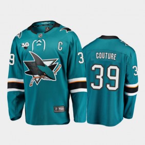 Men's San Jose Sharks Logan Couture #39 Commemorate 30th Anniversary Home Teal Jersey