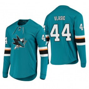 Sharks Marc-Edouard Vlasic #44 Adidas Platinum Long Sleeve 2018-19 Cheap Jersey T-Shirt Teal