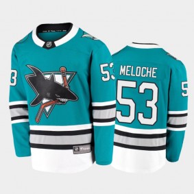 Men's San Jose Sharks Nicolas Meloche #53 30th Anniversary Heritage Teal 2020-21 Breakaway Player Jersey