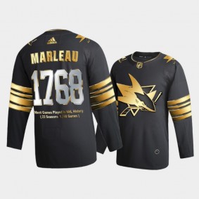 Men San Jose Sharks Patrick Marleau #12 1768 Games NHL Record Most Games Played Black Golden Limited Jersey