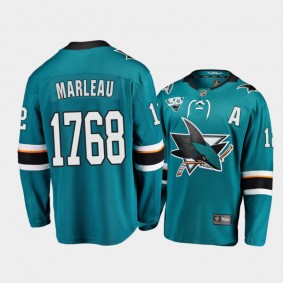 Men San Jose Sharks Patrick Marleau #12 1768 Games NHL History Record Teal Honor Jersey