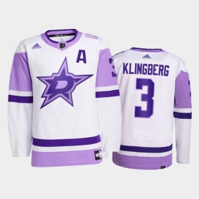 Dallas Stars 2021 HockeyFightsCancer John Klingberg White #3 Primegreen Jersey