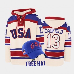 USA Hockey Cole Caufield #13 Miracle On Ice 47 Superior Lacer White Hoodie