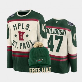 Alex Goligoski Minnesota Wild 2022 Winter Classic #47 T-Shirt Free Hat Green  Cream Retro Archival