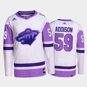 Minnesota Wild HockeyFightsCancer Calen Addison White #59 Primegreen Authentic Jersey