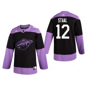 Eric Staal #12 Minnesota Wild 2019 Hockey Fights Cancer Black Practice Jersey