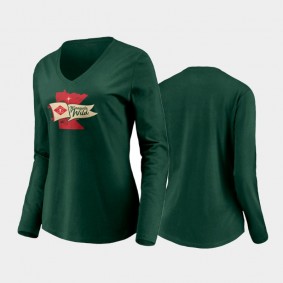Women Minnesota Wild 2022 Winter Classic Twin Cities Long Sleeve Green T-Shirt