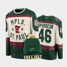 Jared Spurgeon Minnesota Wild 2022 Winter Classic #46 T-Shirt Free Hat Green  Cream Retro Archival