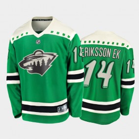 Men's Minnesota Wild Joel Eriksson Ek #14 2021 St. Patrick's Day Green Jersey