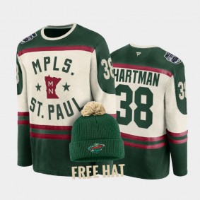 Ryan Hartman Minnesota Wild 2022 Winter Classic #38 T-Shirt Free Hat Green  Cream Retro Archival
