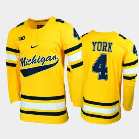 Men Michigan Wolverines Cam York #4 College Hockey Maize Replica Jersey