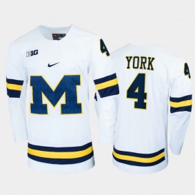 Men Michigan Wolverines Cam York #4 College Hockey White Replica Jersey