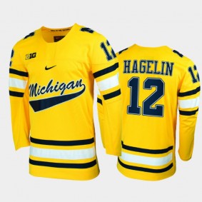 Men Michigan Wolverines Carl Hagelin #12 College Hockey Maize Alumni Jersey