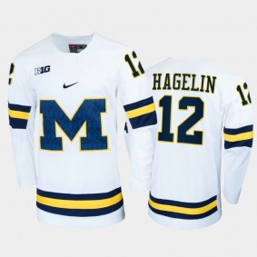 Men Michigan Wolverines Carl Hagelin #12 College Hockey White Alumni Jersey
