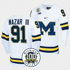 Michigan Wolverines Frank Nazar III 100th Anniversary White Hockey Jersey