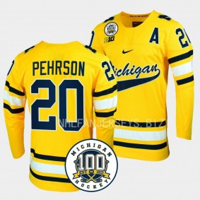 Keaton Pehrson Michigan Wolverines 100th Anniversary Maize Hockey Jersey 20