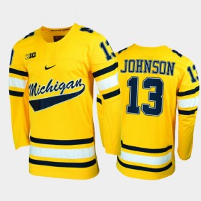 Men Michigan Wolverines Kent Johnson #13 College Hockey Maize Replica Jersey