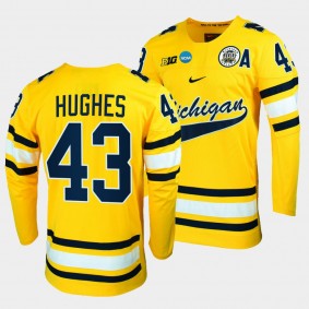Luke Hughes Michigan Wolverines 2023 NCAA Hockey Tournament Maize Jersey 43