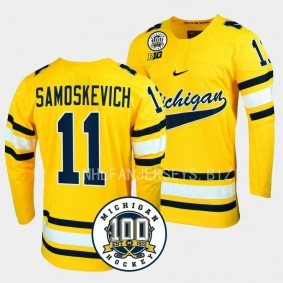 Mackie Samoskevich Michigan Wolverines 100th Anniversary Maize Hockey Jersey 11