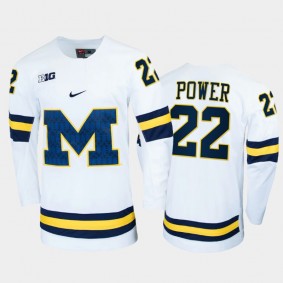 Men Michigan Wolverines Owen Power #22 College Hockey White Replica Jersey