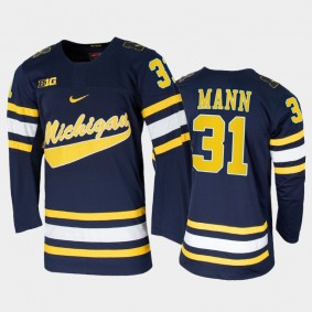 Men Michigan Wolverines Strauss Mann #31 College Hockey Navy Replica Jersey