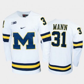 Men Michigan Wolverines Strauss Mann #31 College Hockey White Replica Jersey