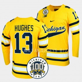 T.J. Hughes Michigan Wolverines 100th Anniversary Maize Hockey Jersey 13